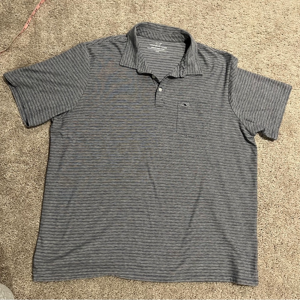 Vineyard Vines Edgartown Polo Mens 2XL Navy Striped Stretch Pullover Shirt Golf